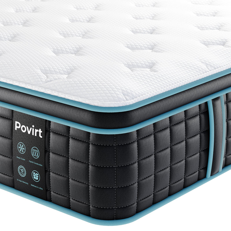 Povirt Twin Size Mattress 10 Inch, Innerspring Memory Foam Hybrid Mattress for Pressure Relief, Medium Firm Single Bed Mattress, 10 Inch Twin