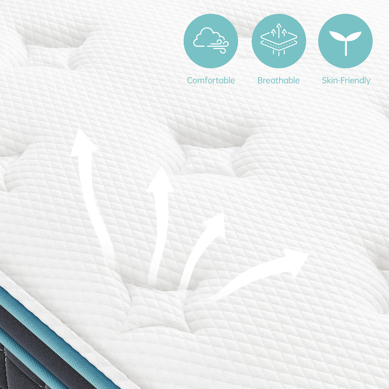 Povirt Mattress, Innerspring Memory Foam Hybrid Mattress for Pressure Relief, Medium Firm Mattress, CertiPUR-US Certified