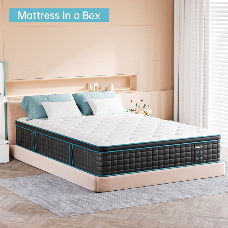 Povirt Mattress, Innerspring Memory Foam Hybrid Mattress for Pressure Relief, Medium Firm Mattress, CertiPUR-US Certified