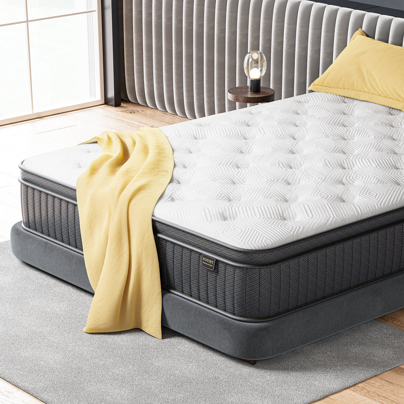Povirt Twin Mattress, 10 Inch Cool Memory Foam Innerspring Hybrid Matt